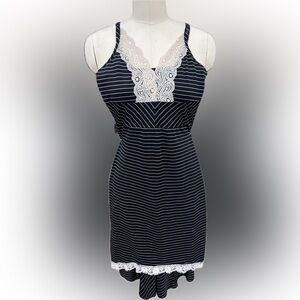 Black and White Striped Dress with Lace Detail Circa 2002